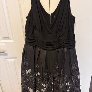 Black Taffetta Knee Length Gown with Black and Silver Embellishments